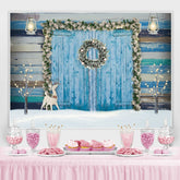 Lofaris Blue Wooden Door And Animal Floral Baby Shower Backdrop